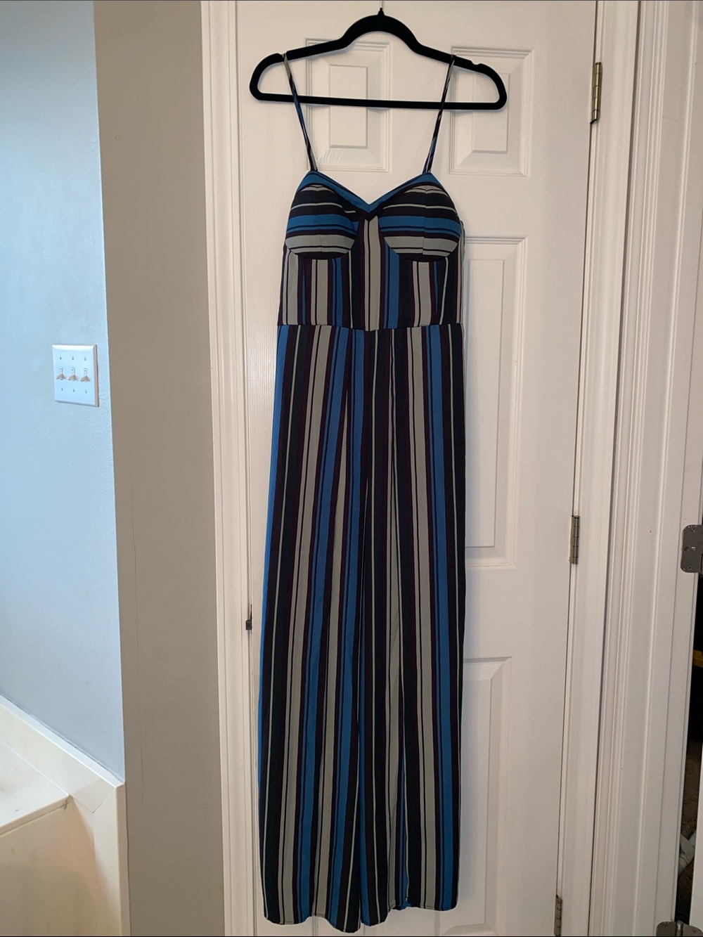 Xhilaration Blue and Black Striped Spaghetti Strap Jumpsuit